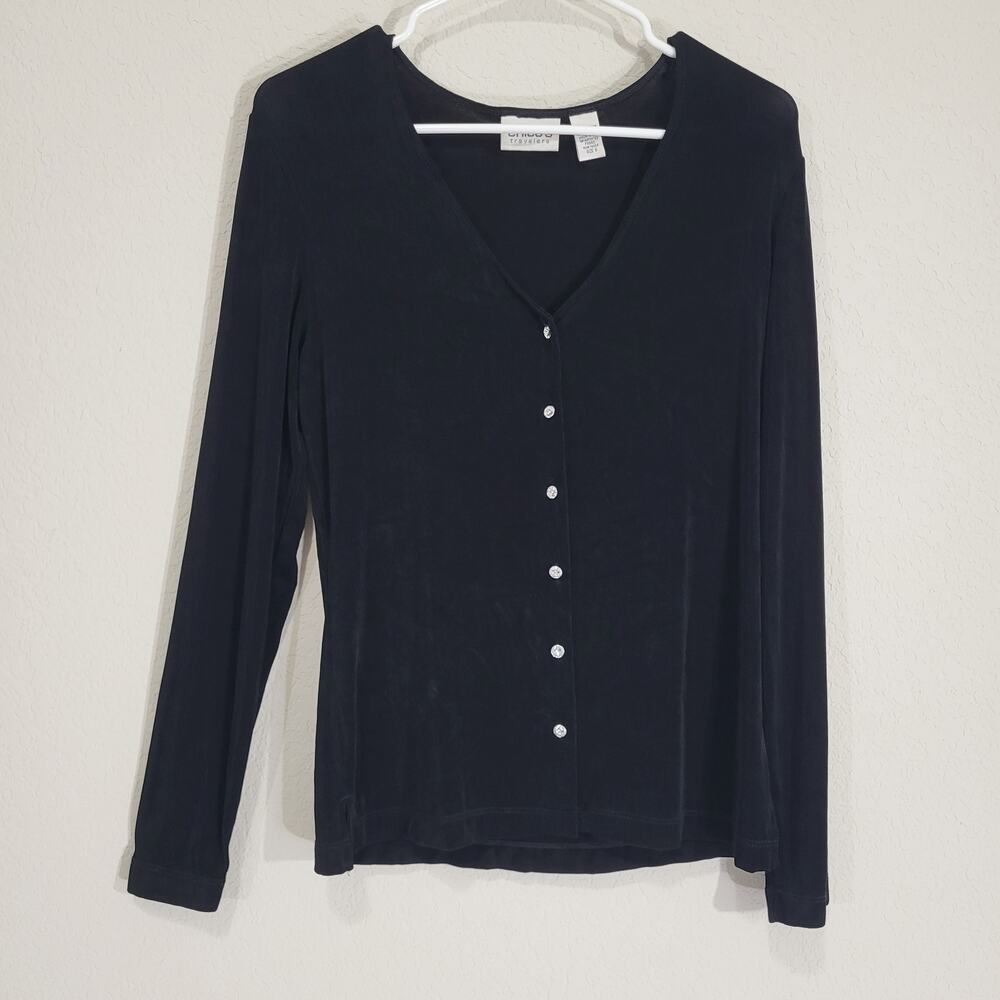 Chicos Travelers Cardigan Top Women Chicos 0 - Small 4 Black Long Sleeve V Neck